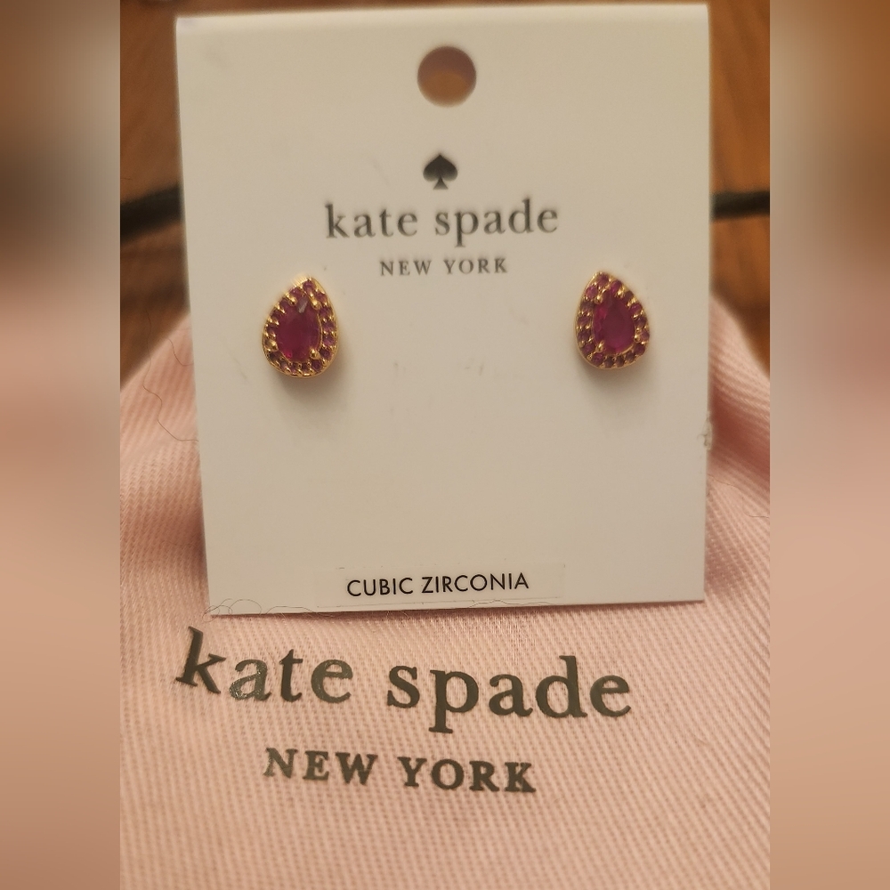 Kate Spade Gold and Red Tear Drop Stud Earrings - Picture 2 of 2